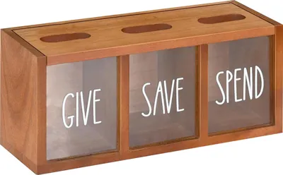 Produktbild von Sparschwein aus Holz, 3-Fächer-Spardose, visualisierte Geldscheine, Münzen, Spardose für Kinder und Erwachsene, Schlafzimmer, Büro