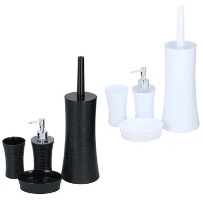 Produktbild von Badezimmer Set 4tlg. schwarz oder weiß Becher, Schale, Seifenspender WC-Bürste, Farbe:schwarz