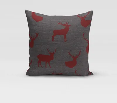 Produktbild von SCHÖNER LEBEN. Kissenhülle mit Hirschen grau rot verschiedene Größen Größe 80x80cm (HxB) 80x80cm (HxB) Größe