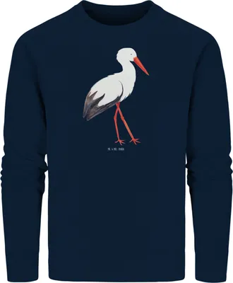 Produktbild von Mr. & Mrs. Panda Bio Baumwoll Pullover Storch Größe XL - French Navy - Geschenk, Baby, Nachhaltiger, Geburt, Sweater, Sweatshirt, Pulli, Störche, Lustige Sprüche, Mutter