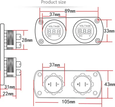Zdjęcie produktu dla Woltomierz samochodowy LED z podwójnym wyświetlaczem cyfrowym 6-35V do samochodów ciężarowych 12/24V SUV łódź morska