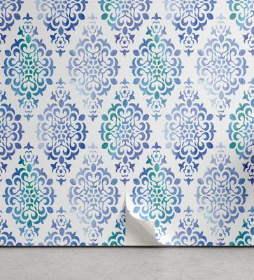 Produktbild von ABAKUHAUS Aquarell abziehbare & klebbare Tapete für Zuhause, marokkanische Element, selbstklebendes Wohnzimmer Küchenakzent, 33 cm x 180 cm, Violettblau Meeresgrün