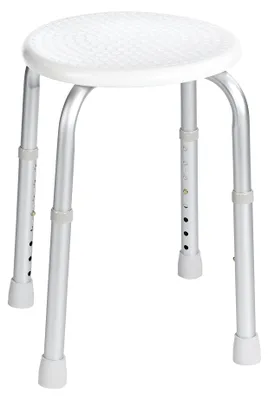 Obrázek produktu pro Koupelnová stolička kulatá - Nastavitelná výška - Nosnost 110 kg - Bílá - Ø 34 x 35-53 cm