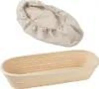 Produktbild von 35 cm Oval Gärkörbchen mit Leineneinsatz - Der ideale Gärkorb für Brotteig aus natürlichem Peddigrohr