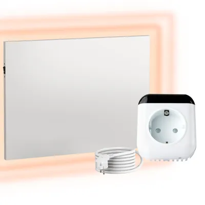 Produktbild von Ultraflache Carbon Crystal Infrarotheizung Weiß 600x500mm mit 7-Tage programmierbarem WIFI Thermostat und Überhitzungsschutz H300