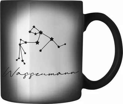 Produktbild von Trendation - Wassermann Sternzeichen Farbwechsel Zauber-Tasse Geschenk Horoskop Tierkreiszeichen (Schwarz)