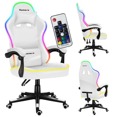 Obrázek produktu pro Huzaro Force 4.4 | RGB LED osvětlení Herní židle Kancelářská židle Kancelářská židle Ergonomická tkanina | Opěrka hlavy Bederní polštář Houpací funkce | Bílá