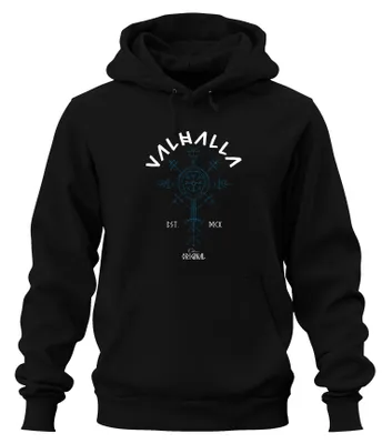 Produktbild von Valhalla Vegvisir Wikinger Nordische Runen Odin Hoodie Kapuzenpullover, Schwarz, L