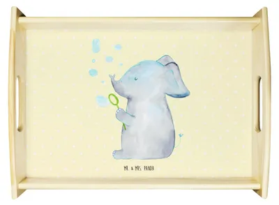 Produktbild von Mr. & Mrs. Panda Serviertablett Elefant Seifenblasen - Gelb Pastell - Geschenk, Elefanten, Liebe, Heimat, Tablett, zum servieren, aus holz, Liebesspruch, Holztablett