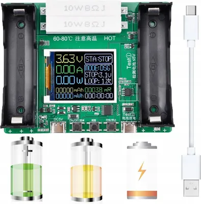 Produktbild von LCD-Batteriekapazitäts- und Widerstandstester für 18650 USB-C-Zellen