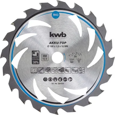 Produktbild von KWB Einhell 49584354 Kreissägeblatt TCT Holz Kunststoff 160x16mm 20Z 1,6mm