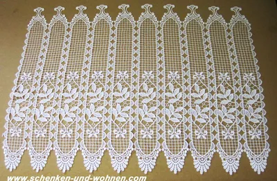 Produktbild von 1 Stück Kurzgardine - Panneaux mit Macrameespitze Weiß ca. 8 cm breit, Höhe 60cm