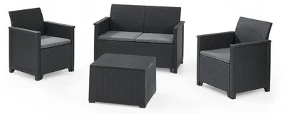 Immagine prodotto di Salotto da giardino in resina effetto rattan divano due posti tavolo più due poltrone Emma Lounge Keter