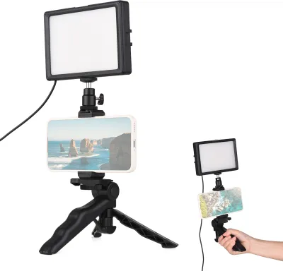 Zdjęcie produktu dla Andoer Zestaw oświetlenia biurkowego Profesjonalne oświetlenie wideo LED + regulowany statyw 120 sztuk koralików świetlnych Podwójna temperatura barwowa 3200-5600 K 14 regulowanych poziomów jasności z filtrami kolorowymi dyfuzora do transmisji na żywo Vlog Fotografowanie wideokonferencji Produkt Fotografia Selfie Makijaż