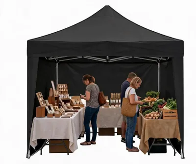 Image de Pavillon de 3x3 mètres - Tente pour événements professionnels - Montage rapide par une seule personne - Tissu Oxford 600D imperméable - Hauteur réglable, avec sac de transport et sacs de sable - Noir