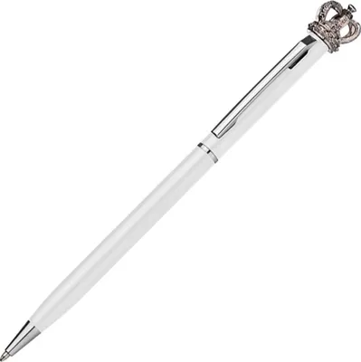 Produktbild von Drehkugelschreiber aus Metall / mit Krone / Kugelschreiberfarbe: weiss