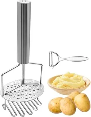 Produktbild von Kartoffelstampfer, Edelstahl Silber Kartoffelpüree Küchenwerkzeug für Kartoffeln Obst und Gemüse