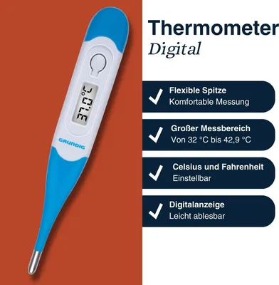 Produktbild von GRUNDIG Fieberthermometer Digital mit flexibler Spitze blau/weiß