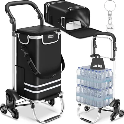 Produktbild von tectake Einkaufstrolley 3-in-1 klappbar mit Kühltasche 40L 30kg Aluminium Shopper Umhängetasche Sackkarre 46x36x100cm Transportwagen