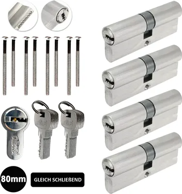 Produktbild von 4x Profil Zylinderschloss Schließzylinder Tür Zylinder Profilzylinder 80mm (40/40mm) Gleichschließend