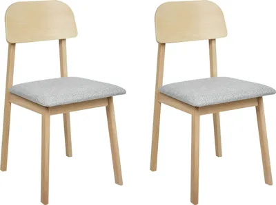 Zdjęcie produktu dla BELIANI Zestaw 2 krzeseł do jadalni jasnobrązowy kauczukowe jasnoszare tapicerowane siedzisko styl tradycyjny retro