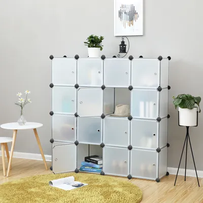 Immagine prodotto di SONGMICS Scarpiera Armadio per scarpe con 16 cubi in plastica con ante stabile e facile da montare Bianco LPC44BS