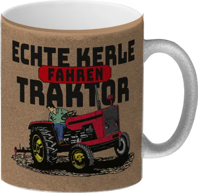 Produktbild von Echte Kerle fahren Traktor Glitzer-Kaffeebecher in braun