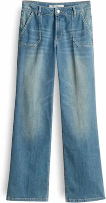 Produktbild von Damen Jeans mit geradem Beinprofil, klassischem 5-Pocket-Design und Used-Look
