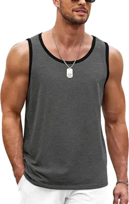 Produktbild von Sportliches Herren-Tanktop aus Polyester und Baumwolle mit Rundhalsausschnitt und weiten Armausschnitten – Fitness-Tanktop – Bodybuilding-Kleidung