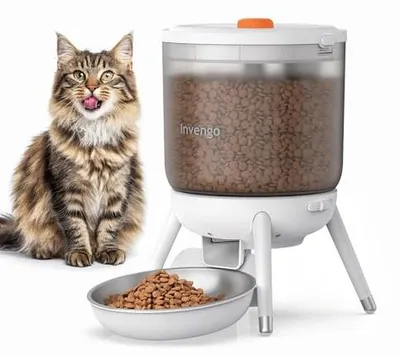 Produktbild von Katzenfutter Automat, Futterautomat Katze mit Zeitsteuerung, 3L Trichter, Doppelstromversorgung, Trockenfutter Automat für Katzen & Hunde, Katzen Futterautomat, Schwarz (Weiß)