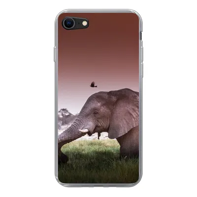 Produktbild von MuchoWow® Handyhülle Schutzhülle Hülle für iPhone 7 Elefant - Gras - Sonne - Tiere Silikon Softcase Handy Hülle - Kartenhalter