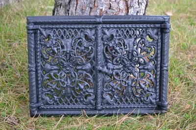 Image de SEZAM - 33,5 x 25 cm - Porte en fonte pour four à pain, Porte de four à deux battants, Porte d'aération rustique, Porte de four pour compartiment chaud, Poêle en faïence