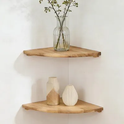 Produktbild von Famanu Eckregal 2 Stück, hängend, Holz mit abgerundeten Ecken - ideal für Pflanzen