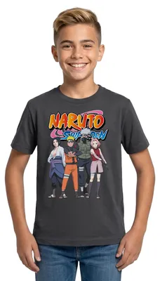 Produktbild von Spreadshirt Naruto Shippuden Sasuke, Naruto, Kakashi & Sakura Teenager T-Shirt, 134/146 (9-11 Jahre), Dunkelgrau