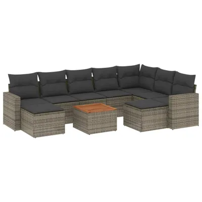 Produktbild von vidaXL 10-tlg. Garten-Sofagarnitur mit Kissen Grau Poly Rattan