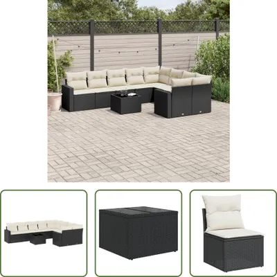 Produktbild von The Living Store 10-tlg. Garten-Sofagarnitur mit Kissen Schwarz Poly Rattan