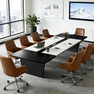 Zdjęcie produktu dla Stół konferencyjny do biura, wymiary 320x120x74 cm, kolor: czarny i biały