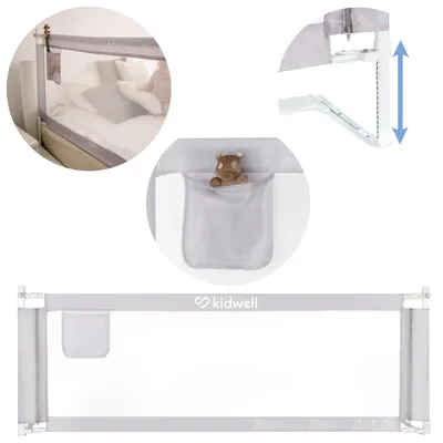Produktbild von Kidwell TIVA 180 cm Bettschutzgitter – Verstellbares Kinderbettgitter 180 cm, 30-fach höhenverstellbar, Grau