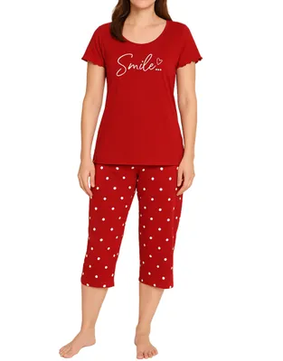 Produktbild von Damen Schlafanzug rot 3/4 Hose Caprihose Größe S