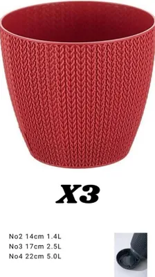 Produktbild von 3 rote, gehaakte Blumentöpfe - Serinova - Kräutertöpfe mit Drainage - 17x17x16 cm - UV-beständig und winterhart