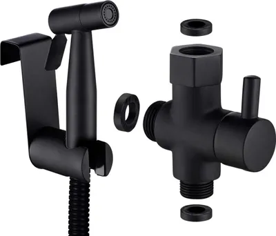 Produktbild von Handbrause Bidet Edelstahl WC-Duschset mit 3-Wege-WC-Ventil 3/8"-12/17 und 1,2 m Brauseschlauch, ideal für Wand-WC, Schwarz