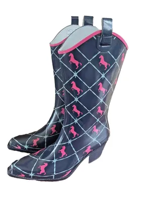 Produktbild von Damen Gummistiefel Regenstiefel Cowboy- Stiefel Pferd Western-Styl Absatz Gr. 38
