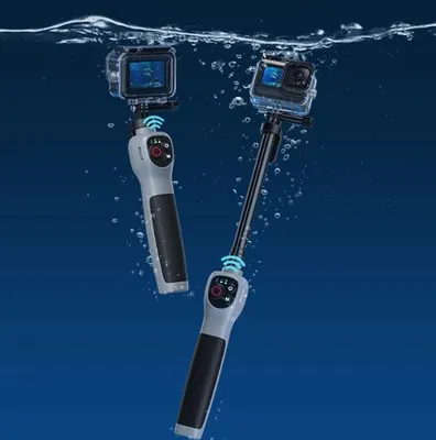 Produktbild von Unterwasser-Selfiestick mit integriertem Bluetooth-fernbedienung, wasserdicht und einziehbar, 1-Stunden-Ladetime, 21-Stunden-Aufnahmedauer, für Tauchen, Surfen, Schnorcheln geeignet, für GoPro-Kameras geeignet