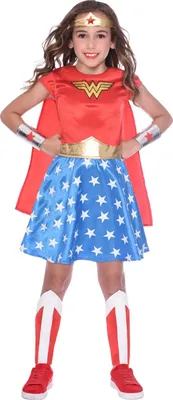 Produktbild von amscan Kind Wunderfrau Wonder Woman Verrücktes Kleid Kostüm Alter: 3-4 Jahre (Alter: 3-4 Jahre), Rot, 104