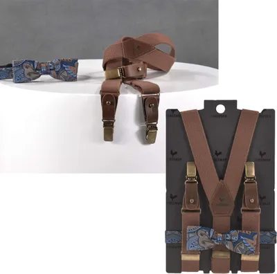 Produktbild von Sir Redman Hosenträger Kinder Y-Form 25mm im Set mit Fliege Kinderhosenträger braun