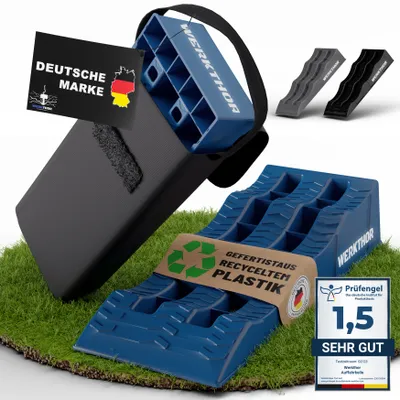 Produktbild von WERKTHOR Auffahrkeile inkl. Tasche - [2er Set] Auffahrkeile für Wohnmobil, Wohnwagen & Anhänger - Nivellieren für jeden Untergrund <3t