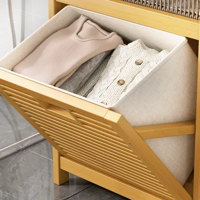 Produktbild von Wäschekorb Wäscheregal Regal Bambus schrank Badezimmer Wäscheschrank 40*30*119 cm