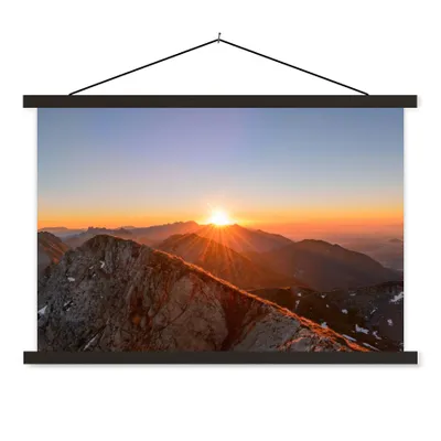 Produktbild von MuchoWow® Textilposter Berg - Landschaft - Sonne 120x80 cm mit schwarzem Rahmen - Wanddeko