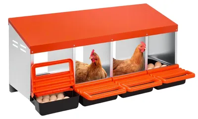 Obrázok produktu pre VEVOR hniezdny box pre kurčatá, 4 priehradky, 15 až 30 palcov, Pevný kovový hniezdny box odolný proti korózii so šikmými hniezdami, spodnými otvormi a odpočívadlom, montáž