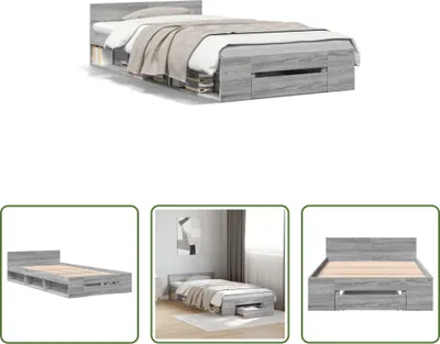 Image de The Living Store Cadre de lit avec tiroir Gris Sonoma 90x190 cm Bois composite